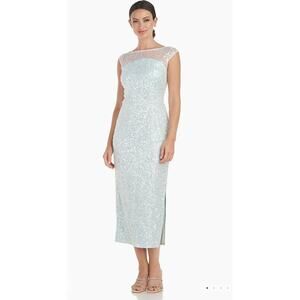 JS Collections Women's Ice Blue Sequin Claire Tea Length Midi Dress Size 2 NWT